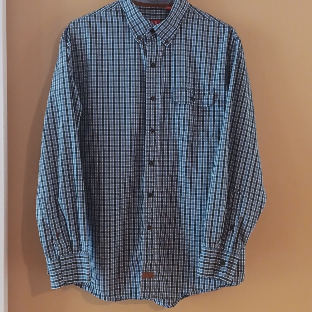 Izod Blue Plaid Oxford Shirt ■ Size L